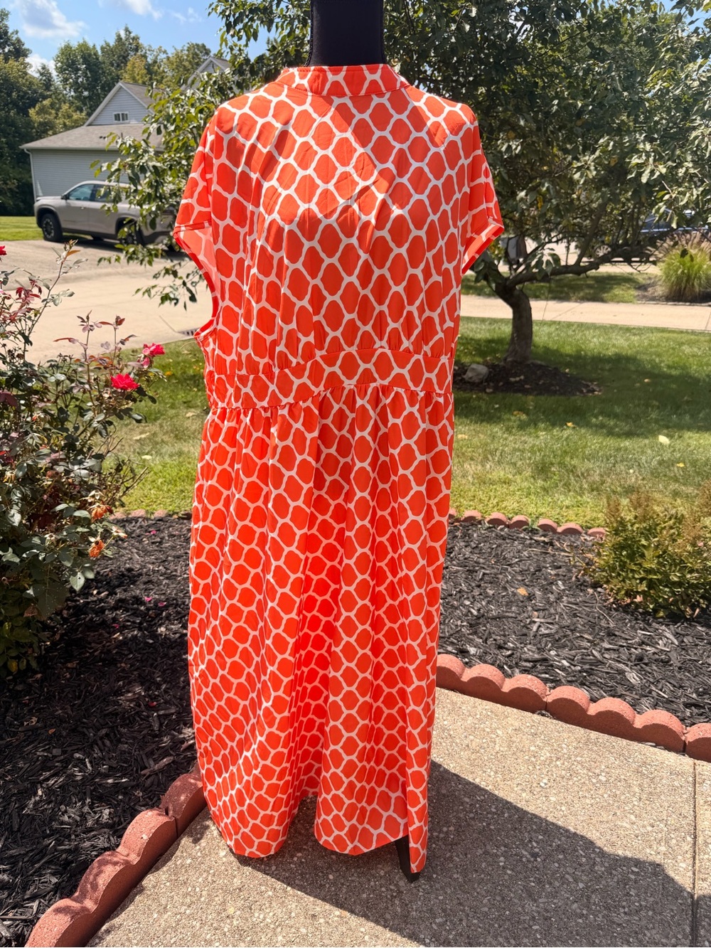 SHEIN Orange and White Geometric Maxi Dress